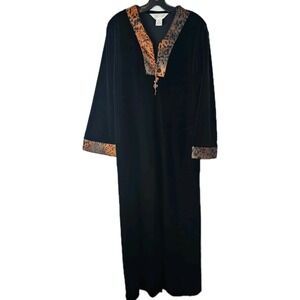 Diamond Tea Womens M Caftan Black Velvet Maxi Beaded Long Sleeve Housecoat Robe‎